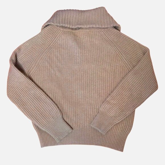 W.CASHMERE 100% Cashmere Tan L Rib Knit Funnel Collar Sweater Luxury Minimalist - Picture 3 of 8